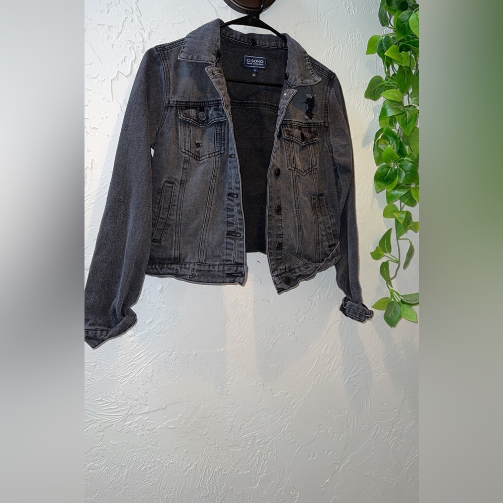 Black Distressed Denim Jean Jacket